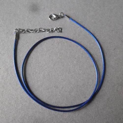 X 2 colliers cuir bleu marine 1,5 mm fermoir mousqueton+chaînette d'extension argenté 46 cm 