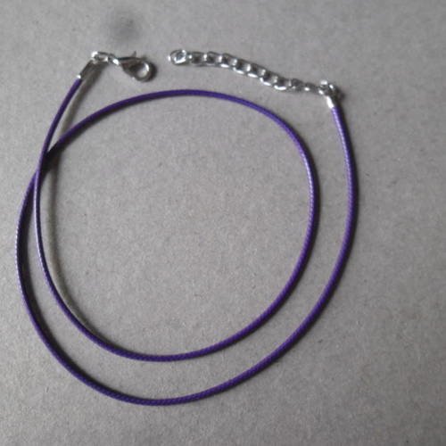 X 2 colliers cuir violet 1,5 mm fermoir mousqueton+chaînette argenté 46 cm 