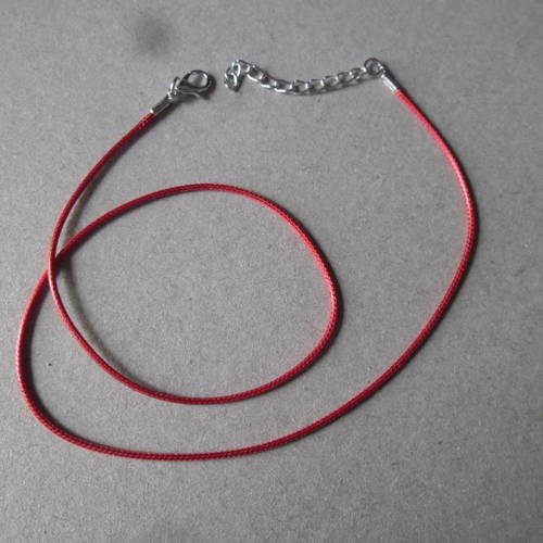 X 2 colliers cuir rouge 1,5 mm fermoir mousqueton+chaînette d'extension argenté 46 cm 