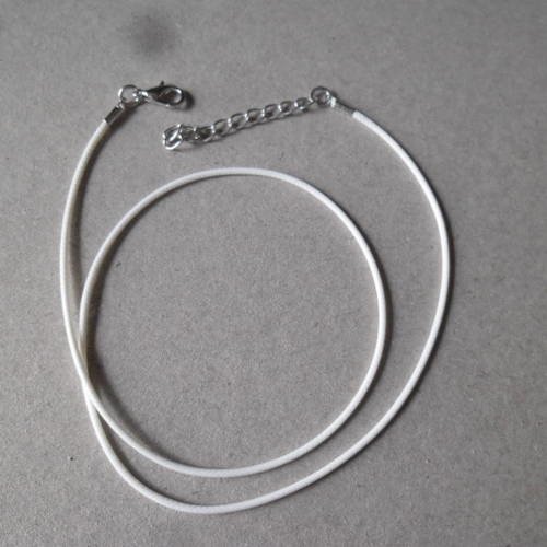 X 2 colliers cuir blanc 1,5 mm fermoir mousqueton+chainette d'extension argenté 46 cm
