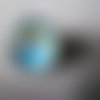 X 1 mini bouton pression(bijoux)verre dome motif hibou ton bleu argenté 12 x 8 mm 
