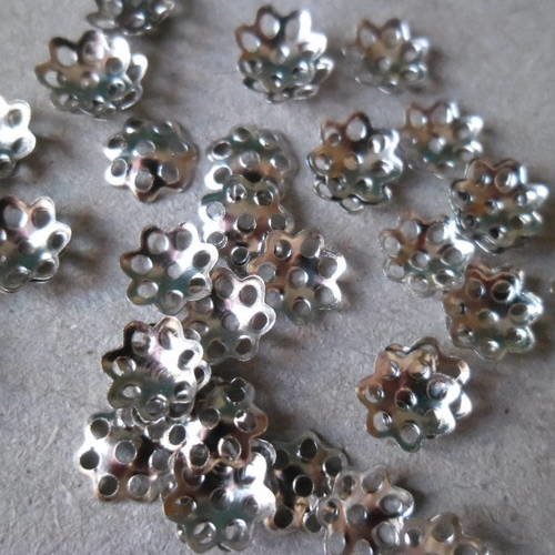 X 100 perles coupelles  forme fleur ajouré argent  6 mm