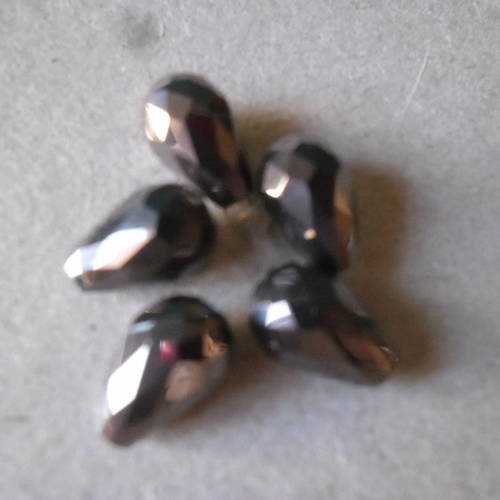 X 5 perles en verre goutte d'eau gris foncé ab à facettes 12 x 8 mm 