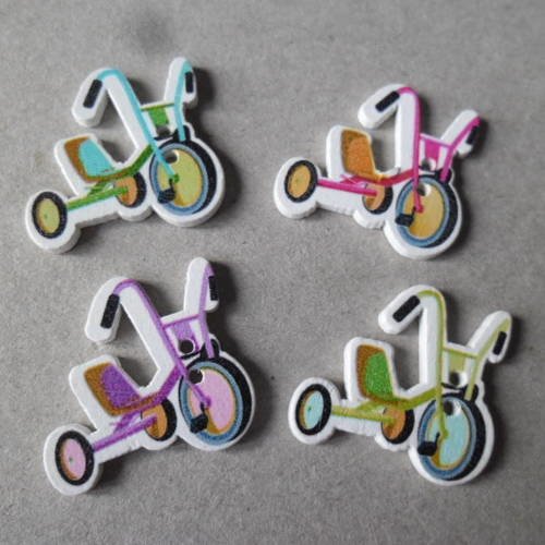 X 5 mixte boutons bois motif tricycle multicolore 2 trous 30 x 25 mm 