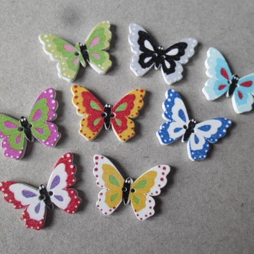X 5 mixte boutons bois papillons multicolore 2 trous 25 x 18 mm