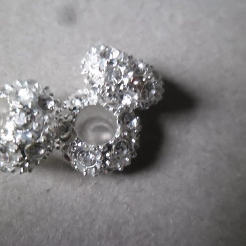 X 2 perles lampwork dépolie strass cristal blanc métal argenté 8 x 15 mm 