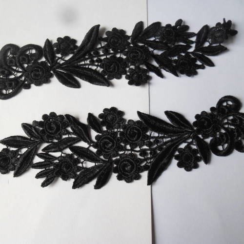 X 1 paire de guipure dentelle floral noir à coudre polyester 27 x 7,5 cm n°12 