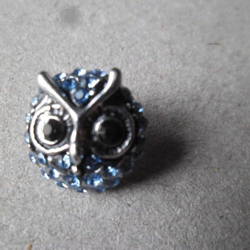 X 1 mini bouton pression(bijoux) hibou strass bleu argenté 12 x 12,5 mm 