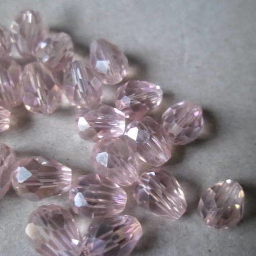 X 10 perles  cristal goutte d'eau rose ab 8 x 6 mm 