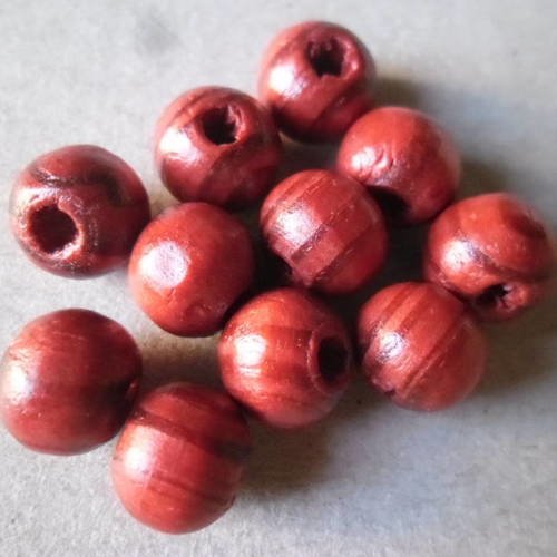 X 20 perles/sphère bois couleur rouge 8 mm 
