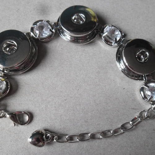 X 1 bracelet pour bouton pression motif strass cristal blanc fermoir mousqueton argenté 16 cm 