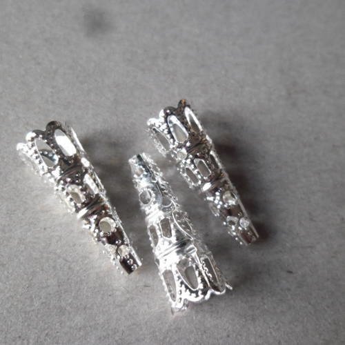 X 10 perles calottes/coupelles longues cône argenté 23 x 9 mm(perle 8-10 mm) 