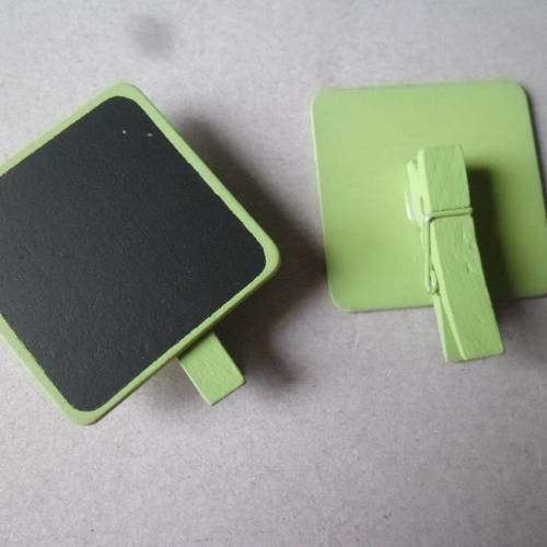 X 6 pinces à linge bois vert support ardoise carré contour vert 5 x 4 cm 
