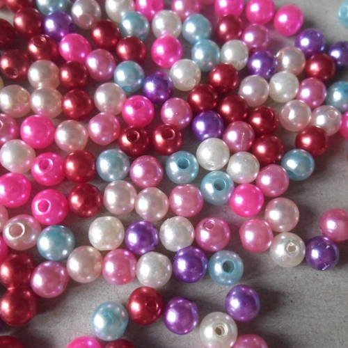 X 25 mixte perles verre ronde lisse multicolore  6 mm 