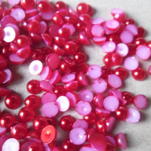 X 100 demi-perle strass couleur rouge satiné acrylique à coller 4 mm 