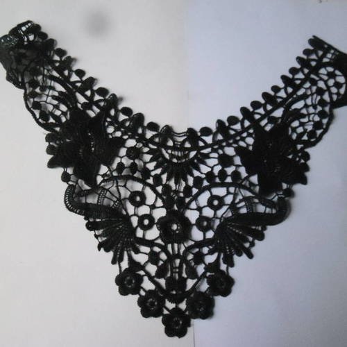 X 1 guipure encolure dentelle venise floral noir polyester à coudre 38,5 x 30,3 cm ak 
