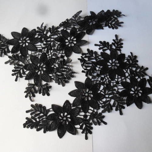 X 1 paire de magnifiques guipures dentelle floral noir polyester à coudre 30,5 x 18 cm ac 
