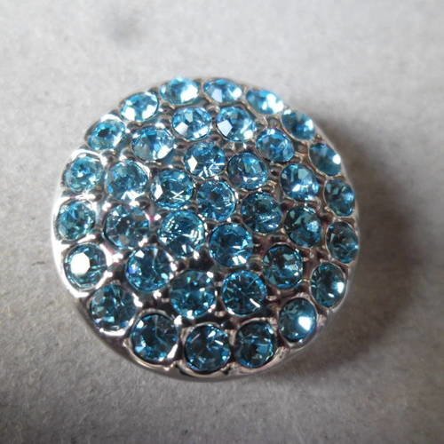 X 1 bouton pression(bijoux)rond motif strass bleu argenté 20 mm 