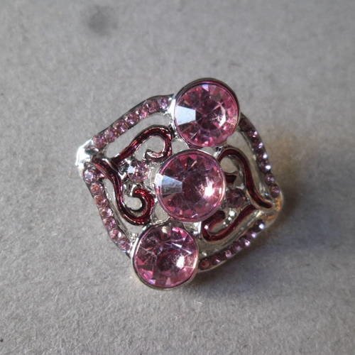 X 1 bouton pression(bijoux)strass rose motif coeur argenté 25 x 24 mm 