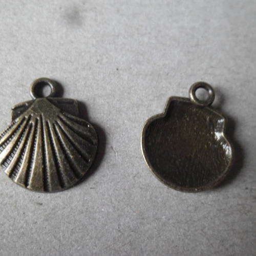 X 5 pendentifs/breloque forme coquillage couleur bronze 17 x 14,5 mm 