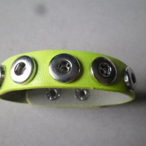X 1 base de bande de bracelet cuir vert pour 5 mini boutons pression argenté 22 cm 