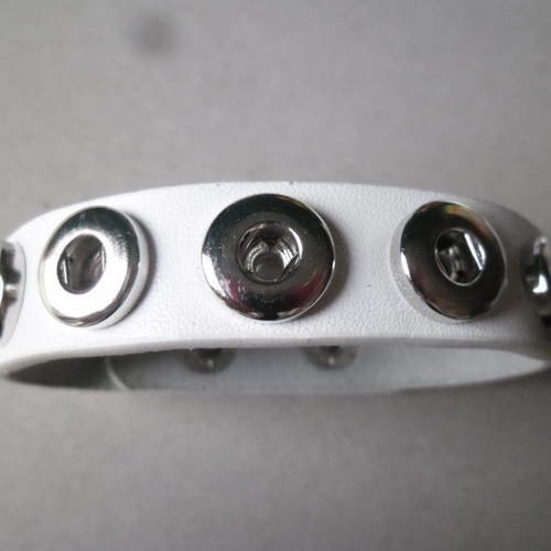X 1 base de bande de bracelet cuir blanc pour 5 mini boutons pression argenté 22 cm 