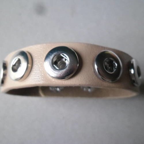 X 1 base de bande de bracelet cuir crème pour 5 mini boutons pression argenté 22 cm 