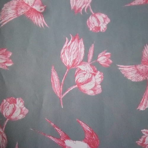 X 2 feuilles papier décopatch fond gris motif fleur/oiseau rouge/blanc 40 x 30 cm(649) 