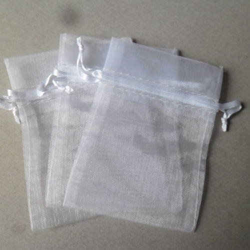 X 10 sachets/pochette cadeaux organza couleur blanc 7,5 x 9,5 cm 