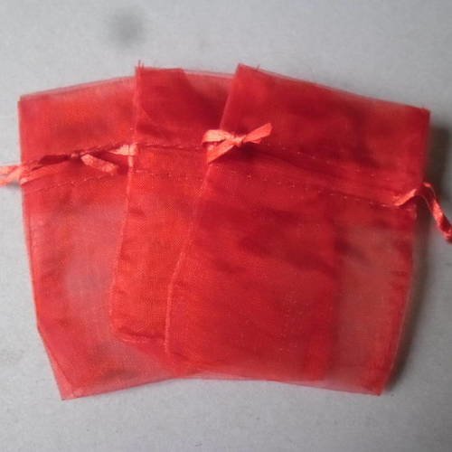 X 10 sachets/pochette cadeaux organza couleur rouge 7,5 x 10 cm 