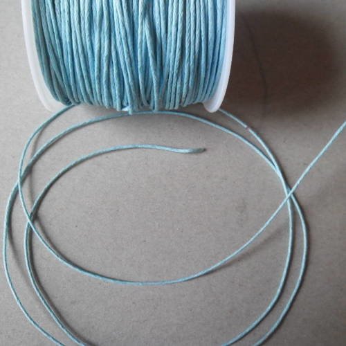 X 5 mètres de fil cordon macramé coton ciré  bleu pastel 1 mm 