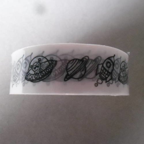 X 10 mètres de rubans adhésif masking tape motif soucoupe volante blanc/noir semi-transparent repositionnable 15 mm 