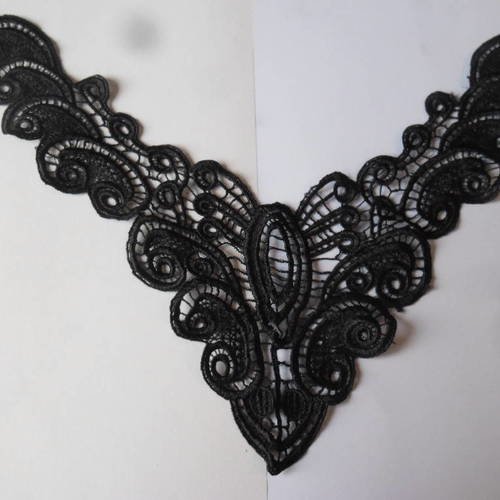X 1 magnifique/grande guipure col dentelle floral noir polyester à coudre 42 x 35 cm n° 0c 