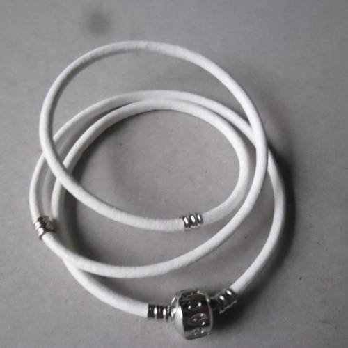 X 1 collier cuir blanc pour perles charms fermoir argenté 48 cm 