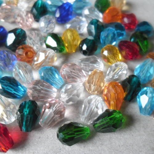X 20 mixte perles verre cristal forme goutte d'eau à facettes multicolore 8 x 6 mm 