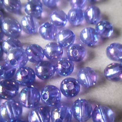 X 25 perles rondes lisse couleur violet ab acrylique 6 mm 