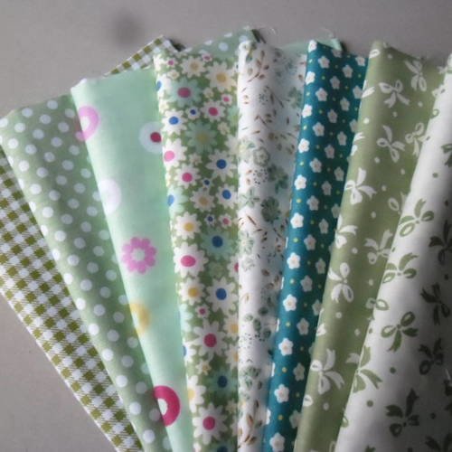 50 x 40 cm 8 mixte coupons de tissu coton patchwork ton vert à motif n°1