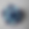 X 1 bouton pression(bijoux)forme fleur strass bleu/bleu marine argenté 25 mm 