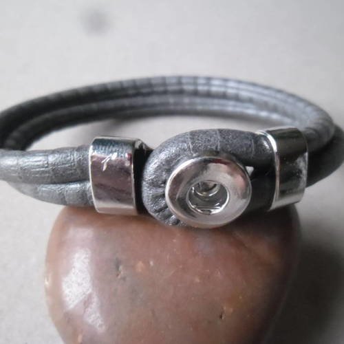 X 1 bracelet cuir gris foncé pu pour mini bouton pression argenté 20 cm 