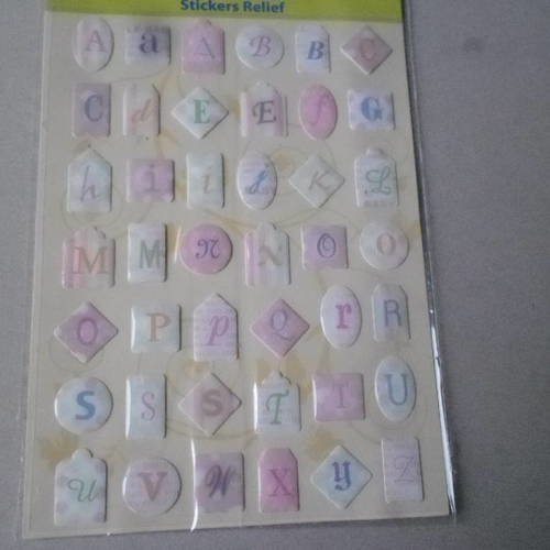 X 42 stickers autocollants lettre en relief avec effet brillant pastel 