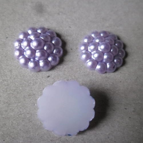X 20 demi-perles forme rond motif fleur mauve à coller acrylique 14 mm 