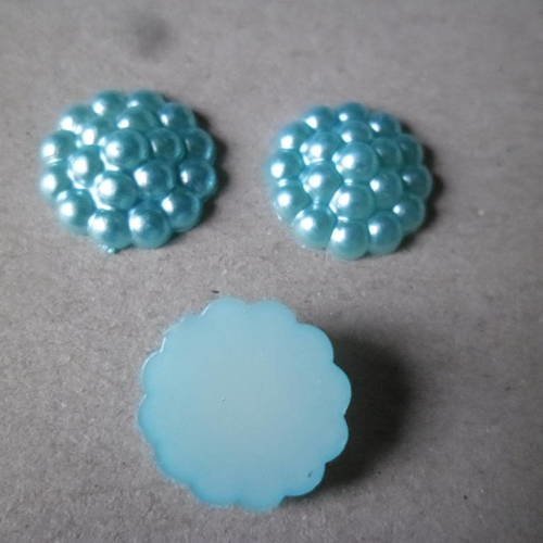 X 20 demi-perles forme rond motif fleur bleu à coller acrylique 14 mm 