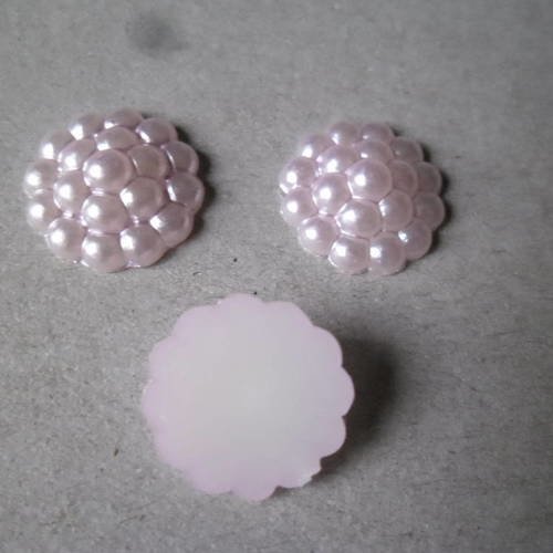 X 20 demi-perles forme rond motif fleur rose à coller acrylique 14 mm 