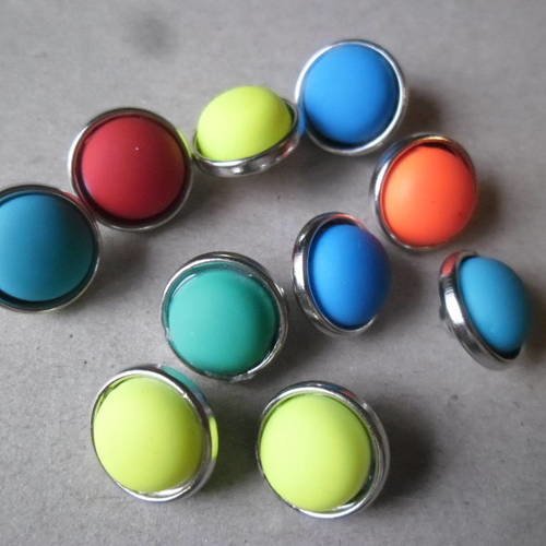 X 10 minis boutons pressions bijou rond multicolore argenté 12 mm 