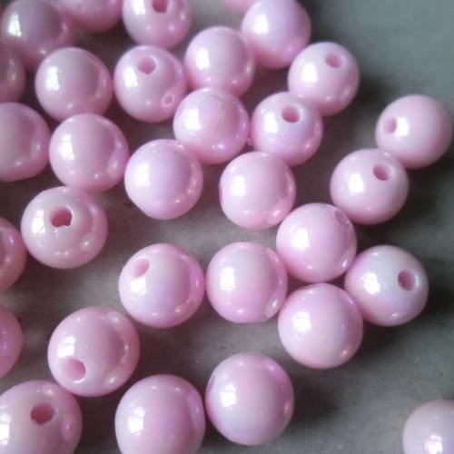 X 10 perles forme rondes couleur rose ab acrylique 8 mm 