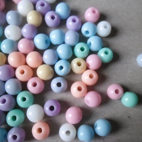X 50 mixte perles rondes couleur pastel acrylique 6 mm 