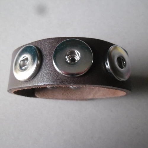X 1 bracelet cuir métal café pour trois boutons pressions taille adapté 18-20 cm 