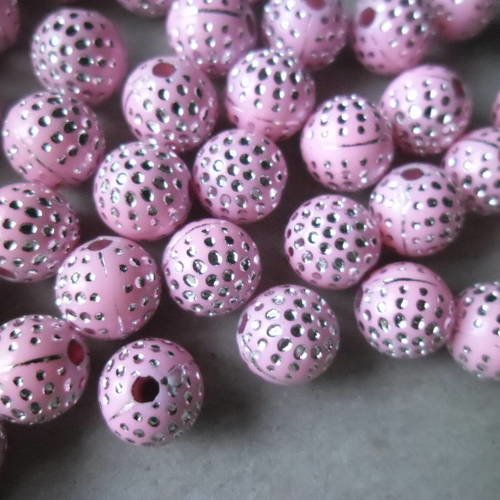 X 20 perles rondes rose effet strass blanc acrylique 8 mm 