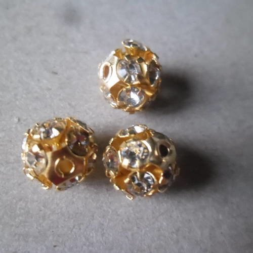 X 2 perles intercalaires strass verre blanc boule doré 8-9 mm 