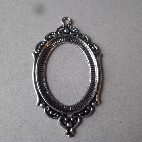 X 1 pendentif support camée/cabochon ovale motif argent vieilli 6,5 x 3,7 cm 